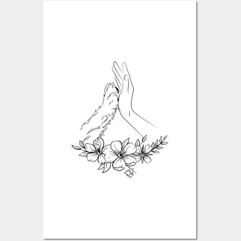 Woman Hand And Dog Paw Floral - Dog Lover - Posters and Art Prints | TeePublic Woman Hand, Cat's Paw, Logo Diy, Floral Logo, Dog Paw, Paw Prints, Dog Paws, Floral Wall, Dog Lover