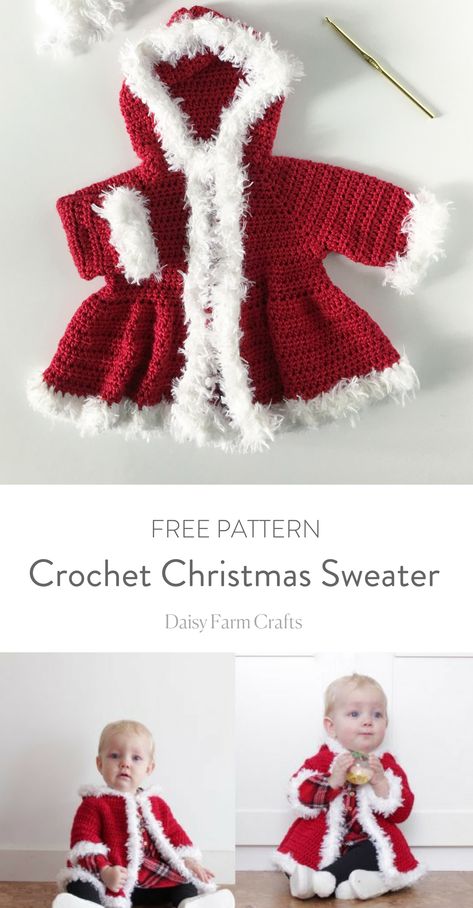 Crochet Christmas Sweater, Jaket Crochet, Baby Christmas Sweater, Crochet Baby Blanket Beginner, Crochet Baby Sweaters, Confection Au Crochet, Crochet Sweaters, Crochet Baby Girl, Needle Crafts