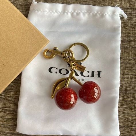 Cherry Coach Charm, Cherry Bag Charm, Coach Cherry Charm, Coach Bag Charm, Coach Cherry Bag, Cute Keychain Aesthetic, Bag Accessories Keychain, Coach Charms, Cherry Keychain