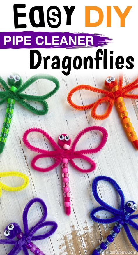 Summer Camp Projects For Kids, May Projects For Kids, Crafts For Kids 6-8, Dragonfly Craft Preschool, Crafts For Young Kids, Bead Activities, Pipe Cleaner Crafts For Kids, Plates Crafts, Recreation Activities