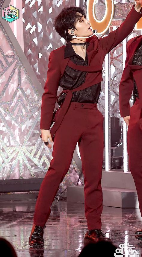 Red Stage Outfits Kpop Male, Tango Outfit Men, Male Performance Outfits, Male Kpop Outfits, Male Idol Outfits, Jester Clothes, Jester Outfit, Stage Fashion, Crazy Eights