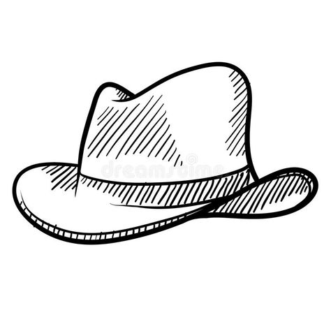 Cowboy hat sketch. Doodle style cowboy hat or fedora in vector format #Sponsored , #PAID, #AFFILIATE, #sketch, #Cowboy, #vector, #Doodle Fedora Drawing, Cowboy Hat Sketch, Hat Sketch, Cowboy Hat Drawing, Hat Drawing, Mens Hats Baseball, Doodle Style, Bowler Hat, Diy Hat