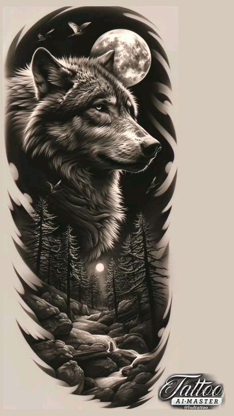 Wolf Tattoo Design Shoulder, Advance Black And Grey Tattoo, Griffon Tattoo, Black Wolf Tattoo, Cover Up Tattoos For Men Arm, Grey Wolf Tattoo, Wolf Sleeve, Cover Up Tattoos For Men, Wolf Tattoo Ideas