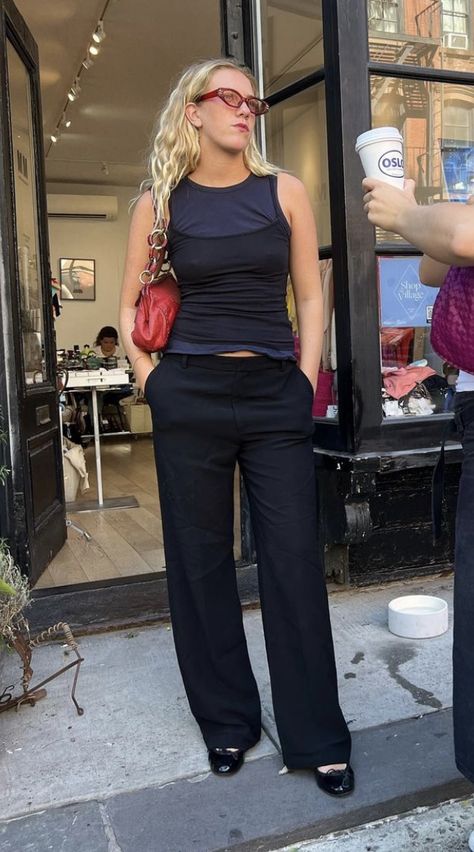 Jenny Bourne Wear I Live, 35 Year Old Woman Fashion, Black Dress Pants Outfit, Layered Tank Tops, Black Low Rise Pants, Ny Street Style, The Line By K, Layered Tank, Low Rise Pants