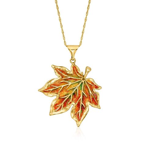 Italian Multicolored Enamel Maple Leaf Pendant Necklace in 18kt Gold Over Sterling Diamond Anklet, Italian Gold Jewelry, Mixed Metal Bracelets, Leaf Peeping, Autumn Necklace, Pearl Strands Necklace, Mixed Metal Earrings, Mixed Metal Jewelry, Gold Pearl Necklace