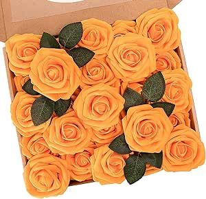 N&T NIETING Artificial Flowers, Fake Flowers Orange Roses Perfect for DIY Wedding Bridal Bouquets Centerpieces Bridal Shower Party Home Flower Arrangement Decorations, 25Pcs Home Flower Arrangements, Roses Valentines Day, Diy Bridal Bouquet, Boda Diy, Bridal Shower Centerpieces, Bouquets Wedding, Hari Valentine, Foam Roses, Diy Wedding Bouquet