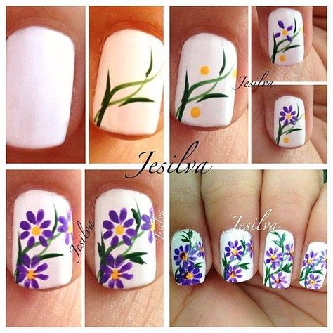 Do It Yourself Nails, Nail Art Tutorials, Flower Nail Designs, Floral Nail Art, Flower Nail, Spring Nail Art, Flower Nail Art, Cute Nail Art, Kandy