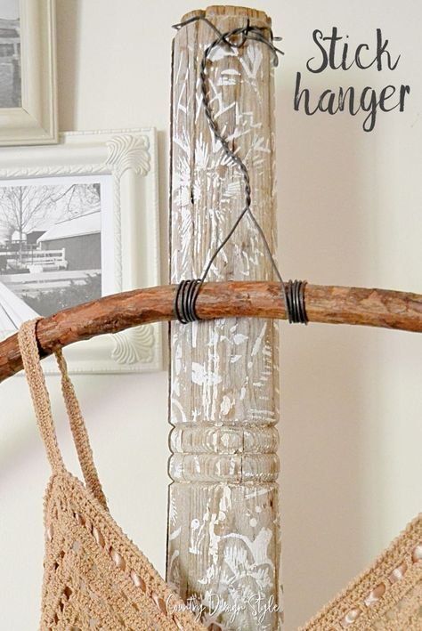 How to make a hanger using a stick and why would you bother! Country Design Style #woodhanger #diyproject #30MinutesOrLess Vintage Hangers, Lace Pillow, The Hardest Part, Wood Hangers, Wood Sticks, Country Design, Rock Stars, A Stick, Craft Fair