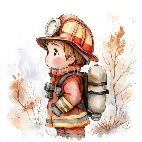 8 Little Firefighter Clipart - High Quality JPGs - Digital Download - Commercial Use Watercolor Printable Media Digital Paper Craft Cute Kid by WallDecoPrintArt on Etsy Firefighter Clipart, Watercolor Printable, Color Profile, Free Halloween, Buy 1, Firefighter, Paper Craft, Digital Paper, Art Images