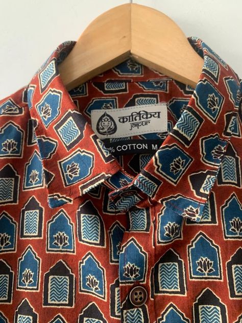 Sanganeri Print Full Sleeve Shirt for Men Short Kurta For Men, Sanganeri Print, Rajasthan Jaipur, Full Sleeve Shirt, Name Blocks, Indian Crafts, Ikat Print, The Block, Full Sleeve