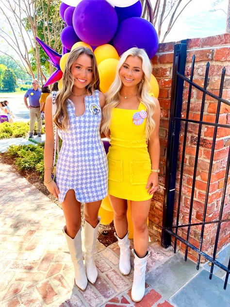 Lsu Rush Outfits, Sorority Game Day Outfit, Jmu Gameday Outfit, Ecu Game Day Outfit, Lsu Tailgate Outfit, Purple Gameday Outfit, Lsu Gameday Outfit, Gameday Outfit Lsu, Lsu Aesthetic