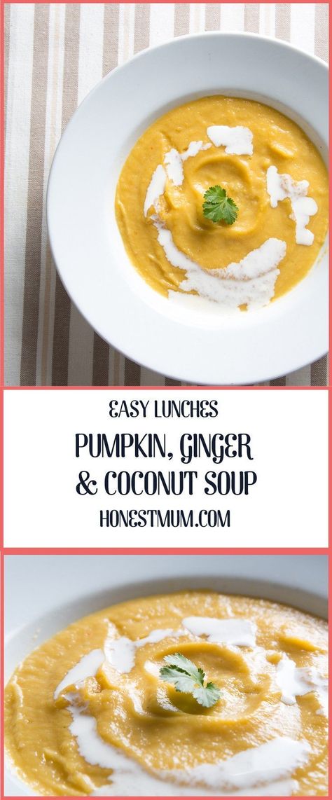 Pumpkin And Ginger Soup, Pumpkin Coconut Soup, Thai Pumpkin Soup, Coconut Soup Recipes, Ginger Soup, Pumpkin Soup Recipe, Quick And Easy Soup, Homemade Soup Recipe, Coconut Soup