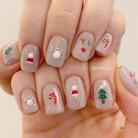 Rate This christmas nail design ideas From ⭐1~10. SAVE & FOLLOW i will update everyweek. Nail Christmas Korea, Nail Christmas Designs, Nail Art For Christmas, Nails Xmas, Nail Christmas, Nail Art Christmas, Christmas Nail Design, Nail Art Noel, Christmas Nail Ideas