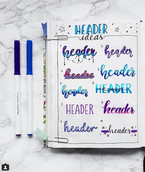 Simple Calligraphy Tricks and 25 Simple headers to get you started! | My Inner Creative Bullet Journal Header Ideas, Simple Bullet Journal, Bullet Journal Titles, Header Ideas, Bullet Journal Headers, Hand Lettering Styles, Bullet Journal Font, Journal Fonts, Bullet Journal Banner