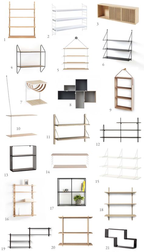 21 of the best compact wall-mounted shelving units | These Four Walls Metal Shelves Hanging, Wall Mount Book Shelves, Book Shelves In Bedroom, Storage Solutions For Small Spaces, Track Shelving, Oak Shelving Unit, Mdf Shelving, Wall Mounted Shelving Unit, Bedroom Shelves