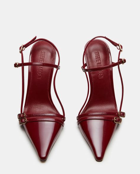 4 Inches Heels, Burgundy Shoes Outfit, Wine Heels, Heels Steve Madden, Burgundy Heels, Strappy Pumps, Shoes Heels Classy, Burgundy Shoes, Steve Madden Sandals