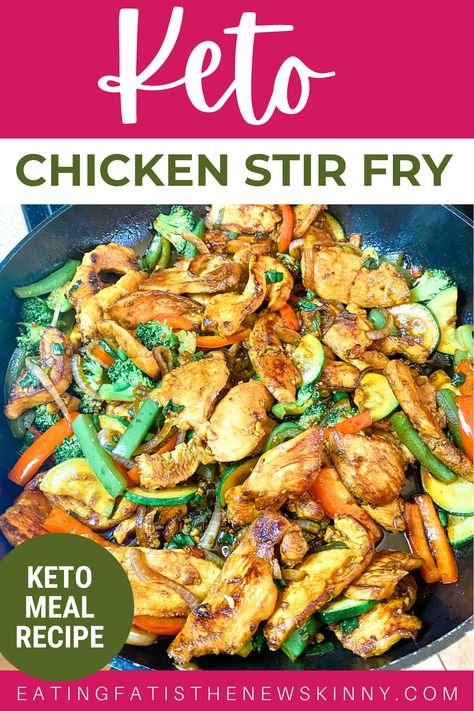 keto-chicken-stir-fry-pin. Stir Fry Marinade, Chicken Stir Fry Marinade, Recipe With Vegetables, Keto Stir Fry, Stir Fry Ingredients, Chicken Crockpot Recipes Easy, Stir Fry Recipes Chicken, Low Carb Veggies, Low Carb Recipe