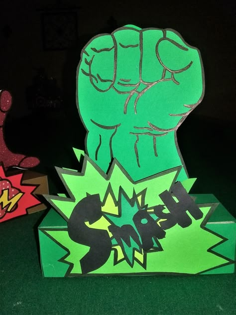 Avengers Party Decoration. Hulk centerpiece Super Hero Party DIY Hulk Decorations Party, Diy Hulk Decorations, Hulk Party Games, Hulk Centerpieces, Hulk Decorations, Incredible Hulk Birthday Party, Incredible Hulk Cake, Avengers Party Decorations, Hulk Theme