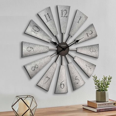 Amazon.com: CLXEAST 30 Inch Large Farmhouse DIY Windmill Decor Wall Clock, Adjustable Size 24"/26"/28"/30"/32", 24 Inch Wall Clock for Living Room Decor,Wall Art Decor, Galvanized Plastic : Home & Kitchen Farmhouse Gallery Wall Living Room, Diy Windmill Decor, Diy Windmill, Windmill Clock, Windmill Wall Decor, Farmhouse Gallery Wall, Modern Farmhouse Diy, Living Room Decor Wall Art, Large Farmhouse