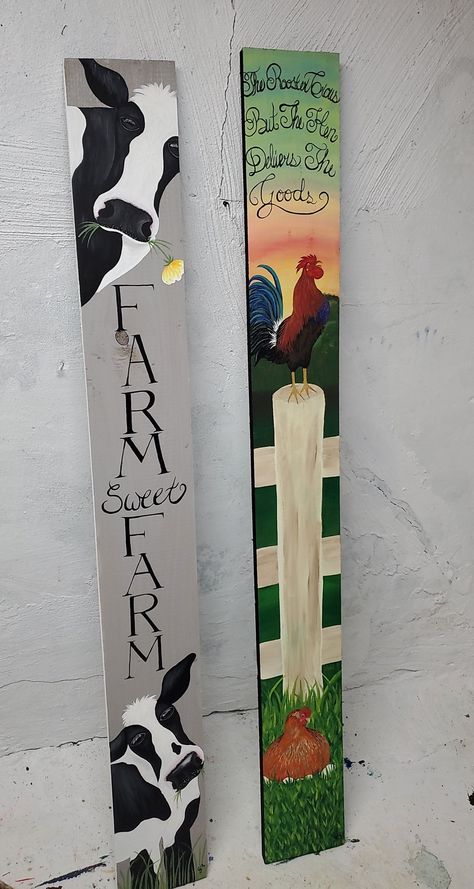 Paintings On Boards, 4h Painting Projects, Welcome Porch Leaner Sign Diy, Spring Porch Leaner Ideas, Welcome Sign Painting Ideas, Farmhouse Porch Leaner, Farm Porch Signs, Spring Porch Leaners, Porch Leaner Ideas