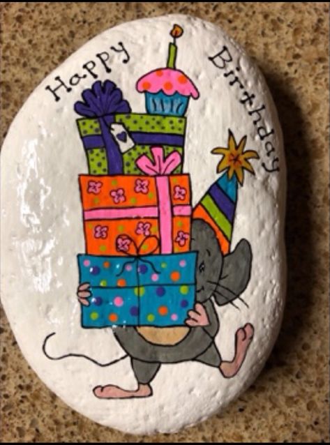 Happy Birthday Stone Painting, Happy Birthday Painted Rocks Ideas, Happy Birthday Painted Rocks, Birthday Rock Painting Ideas, Birthday Rocks, Happy Birthday Painting, Rock Birthday, Birthday Painting, Birthday Stone