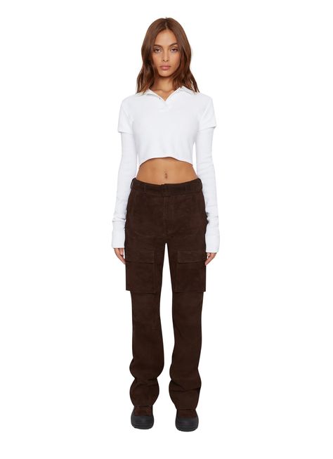 Belted Suede Cargo Pants – Danielle Guizio NY Super Baggy Pants, Cargo Pants Denim, Danielle Guizio, Fitted Pants, Cropped Polo, Thermal Long Sleeve, Baggy Pants, Strapless Tops, Knit Tops