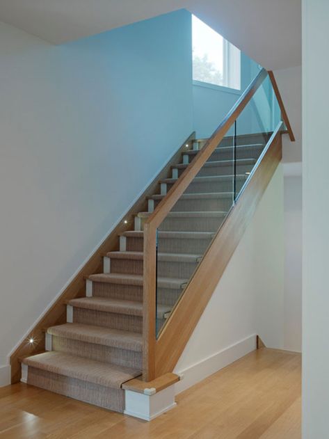 Staircase Railing Ideas, Glass Stairs Design, Wood Railings For Stairs, Glass Railing Stairs, Rustic Staircase, Stairs And Doors, Staircase Railing, Contemporary Staircase, Stairs Design Interior