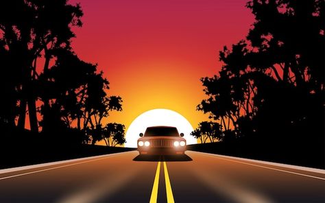 Car Sunset, Car Trip, Travel Car, Last Ride, Car Driving, Sunset Art, Psd Icon, Sunset Painting, Car Travel