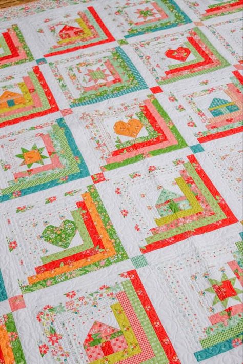 Log Cabin Quilts Layouts, Sew Scraps, Quilts Blocks, American Patchwork And Quilting, Hexagon Patchwork, Log Cabin Quilt Pattern, Stash Buster, Quilt Square, Cabin Quilt