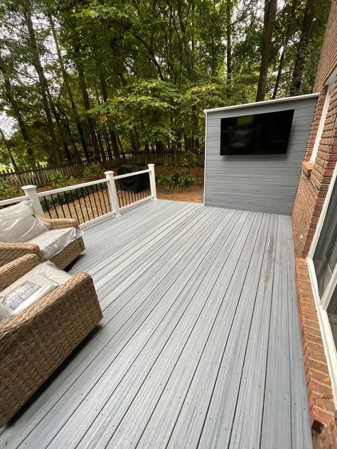 Deck Building
Porch Flooring
Home Services in Charlotte Matthews Porch Trex Decking, Foggy Wharf Trex Deck Ideas, Trex Foggy Wharf Decks, Trex Foggy Wharf, Foggy Wharf Trex Decking, Deck In The Woods, Roof Over Deck, Porch Building, Railing Porch