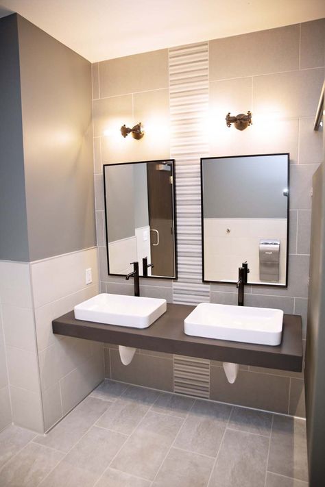 Commercial Bathroom Remodel, Bathroom Design Comercial, Bathroom Commercial Restroom Design, Commercial Bathroom Ideas Modern, Commercial Office Bathroom Design, Modern Public Bathroom, Commerical Bathrooms, Business Bathroom Ideas, Commercial Restroom Design