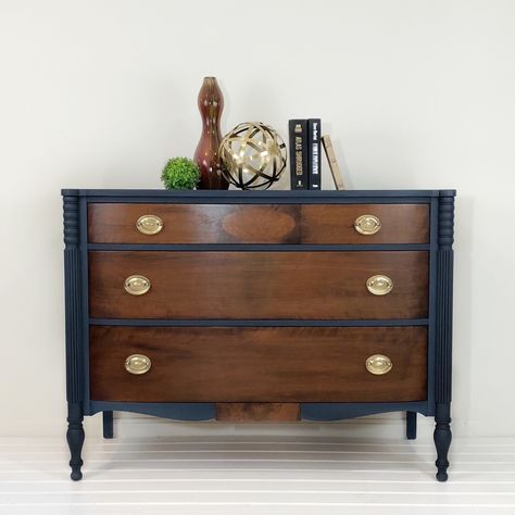 Navy Meets Natural Dresser | General Finishes 2018 Design Challenge Natural Dresser, Patterned Wall, Dressers Makeover, Beautiful Dresser, Dresser Top, Diy Dresser, Diy Furniture Renovation, Furniture Renovation, Creative Furniture