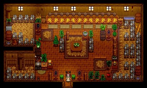 Coop Layout Stardew Valley, Stardew Coop Interior, Stardew Coop Design, Stardew Barn Interior, Stardew Coop Layout, Stardew Valley Coop Interior, Barn Stardew Valley, Stardew Valley Barn Interior, Stardew Barn Layout