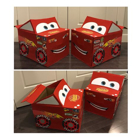 Lightning McQueen made of box Flash Mcqueen, Queen Gifts, Car Birthday Theme, Mc Queen, Valentines Decor, Car Birthday, Diy Cardboard, Cars Birthday, Lightning Mcqueen