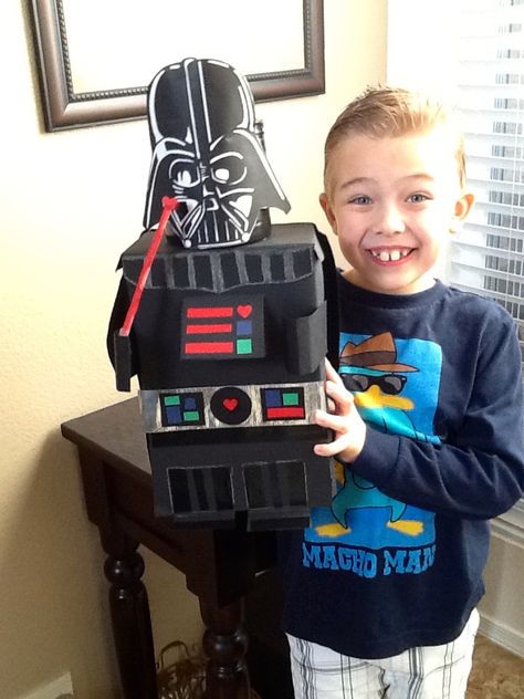 Darth Vader Valentine Box Valentine Box Boys, Mailbox Printable, Diy Valentine's Mailbox, Valentines Window Display, Diy Valentines Box, Brick Street, Monkey Valentine, Kids Craft Gifts, Home Restoration