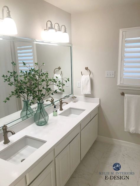 Sherwin Williams Egret White SW 7570: Paint Color Review - Kylie M Interiors Greige Bathroom Walls, Egret White Sherwin Williams Walls, Sw Perfect Greige, Sherwin Williams Egret White, Sherman Williams Paint, White Grey Paint, Pure White Sherwin Williams, Taupe Paint Colors, Kylie M Interiors