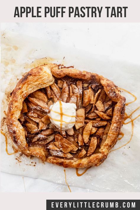 This apple pear galette is the easiest tart ever, made with puff pastry. The filling caramelizes in the oven, and the crust is flaky and golden. 30 min start to finish, and DELICIOUS! #puffpastry #galette #applerecipes #pearrecipes #appletart #peartart Apple Pear Tart, Easy Apple Galette Recipe, Tart With Puff Pastry, Recipe With Puff Pastry, Apple Galette Recipe, Pear Galette, Crumb Recipe, Autumn Baking, Apple Cakes