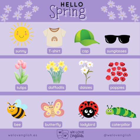 Spring vocabulary @welovenglish #vocabulary #funlearning Spring Vocabulary, Cartoon Outfits, Hello Spring, Spring Flower, Spring Garden, Toddler Crafts, Fun Learning, English Language, Vocabulary