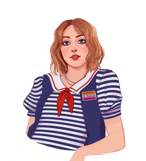 Stranger Things Anime, Maya Hawke Fanart, Robin From Stranger Things, Robin Buckley Drawing, Robin Buckley Fanart, Stranger Things Robin Fanart, Stranger Things Pfp Robin, Robin Stranger Things Fanart, Robin Buckley X Nancy Wheeler Fanart