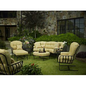 Fleur De Lis Living Urquhart Sofa with Cushion & Reviews | Wayfair Metal Outdoor Side Table, Iron Patio Furniture, Wrought Iron Furniture, Table Metal, Outdoor Side Table, Patio Sofa, Patio Furniture Sets, Outdoor Design, Royce