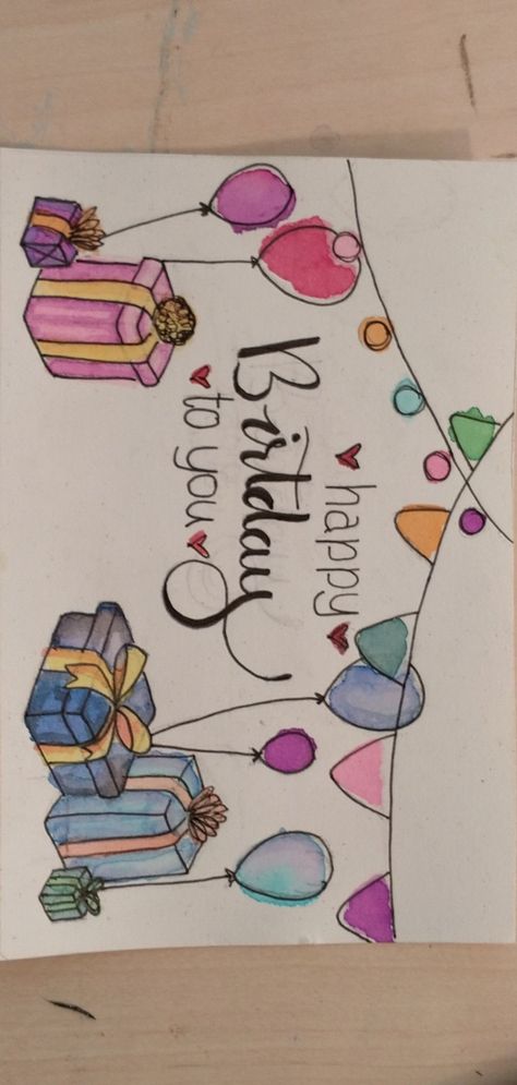 Happy Birthday Balloon Drawing, Balloons Drawing Birthday, Happy Birthday Diy Poster, Happy Birthday For Grandma, Cute Drawings For Birthday Cards, Birthday Gift Drawing Ideas, Happy Birthday Posters Ideas, Drawing For Grandma Birthday, Birthday Ideas Drawing