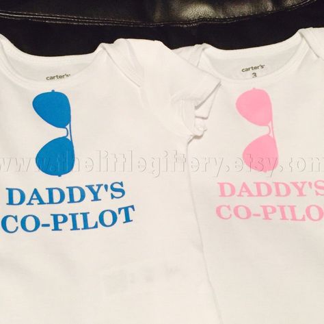 Looking for a cute gender reveal idea for a daddy or mommy that is a pilot! Over 30 color choices to choose from for regular Daddys co-pilot or Mommys co-pilot baby garment! Gender Reveal Airplane Ideas, Aviation Gender Reveal, Cute Gender Reveal, Aviation Nursery, Pilot Baby, Cute Gender, Gender Reveal Games, Airplane Theme, Gender Reveal Ideas