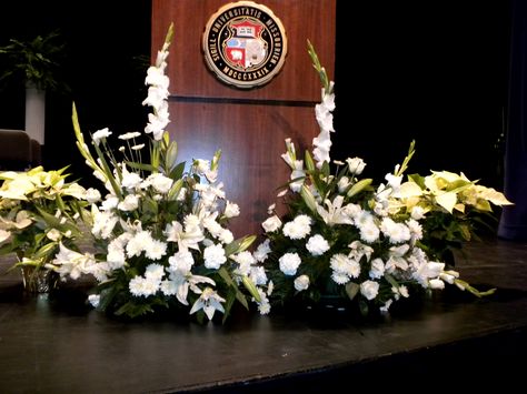 MIZZOU FLORAL DESIGN GRADUATION Stage Decorations Graduation, Graduation Podium Decorations, Graduation Stage Decorations Flowers, Graduation Stage Flower Arrangements, Graduation Ceremony Decorations Stage, Pinning Ceremony Decorations, Graduation Floral Arrangements, Graduation Open House Decorations, Graduation Ceremony Decorations