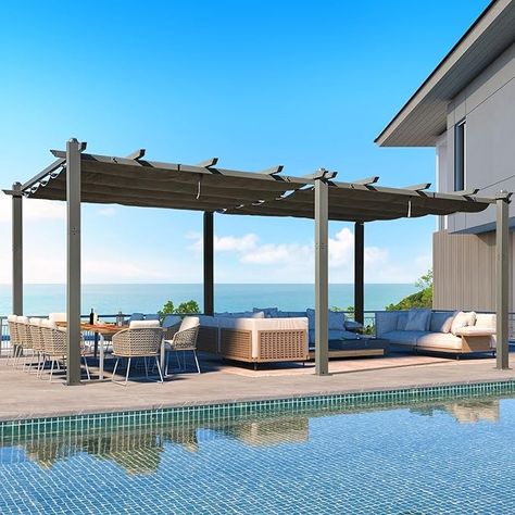 Amazon.com : EROMMY 12 x 20 FT Pergola, Aluminum Pergola with Retractable Canopy, Upgraded Shelter with Adjustable and Removable Sun Shade Canopy for Patio, Garden, Deck, Black : Patio, Lawn & Garden Removable Deck, Pergola With Retractable Canopy, Outside Canopy, Sun Shade Canopy, Yoga Outdoor, Reclining Chairs, Retractable Pergola, Backyard Grilling, Retractable Canopy