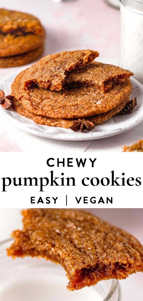 Healthy Vegan Desserts Clean Eating, Cookies For Fall, Baking Halloween, Vegan Pumpkin Cookies, Vegan Pumpkin Spice, Vegan Pumpkin Recipes, Themed Treats, Vegan Cookie, Vegan Baking Recipes