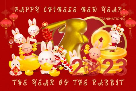 Chinese New Year Gif 2023 Happy New Year In Chinese, Chinese New Year Gif, New Year Animated Gif, Happy New Year Gif, Chinese New Year Greeting, New Year Gif, Lucky Rabbit, Year Of The Rabbit, Happy Chinese New Year