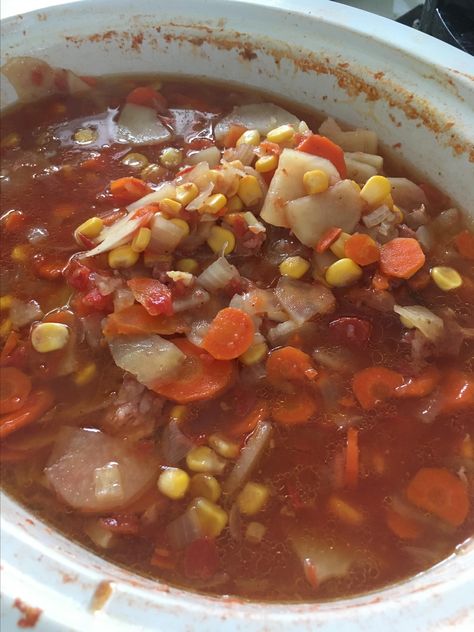 Ham Bone and Vegetable Soup Vegetable Ham Soup, Ham And Vegetable Soup Recipes, Hambone Soup Instant Pot, Vegetable Soup With Ham, Hambone Soup Recipes Crockpot, How To Make Soup With Ham Bone, Making Soup From A Ham Bone, Ham Bone Vegetable Soup, Meaty Soups