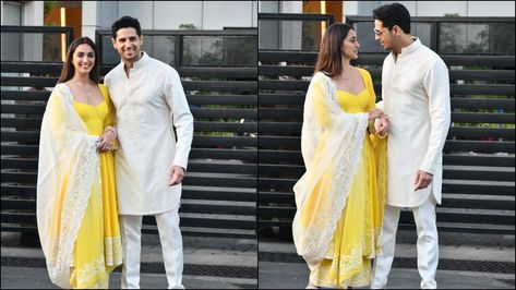 New bride Kiara Advani glows in yellow ethnic suit as she arrives with Sidharth Malhotra at Mumbai airport - India Today Kiara Advani Yellow Suit, Kiara Advani Airport Looks, Manish Malhotra Suits, Kiara And Sidharth, Kiara Advani And Sidharth Malhotra, Mumbai Airport, Ethnic Suit, Sidharth Malhotra, Yellow Suit