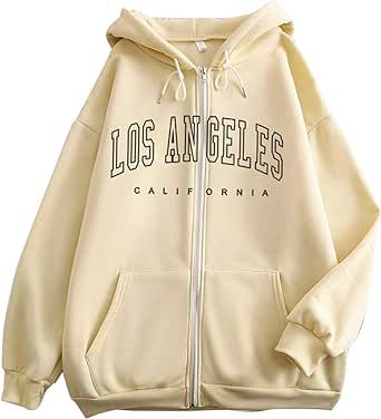 Zip Up Hoodies for Teen Girls Los Angeles Sweatshirt with Hood Full Zipper Hoodies Pullover Long Sleeve Tops with Pockets Los Angeles Hoodie, Baggy Outfits, Tunic Tops For Leggings, Cardigan Hoodie, Zipper Hoodies, Hoodies Pullover, Oversize Pullover, Couple Style, Womens Jackets Casual