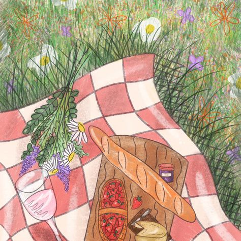 #picnic #picnicfoodideas #art #meadow #garden #flowers #floral #cottage #cottagecore #cottagecoreaesthetic #cute #cuteartwork Picnic Drawing Aesthetic, Picnic Watercolor Paintings, Cute Picnic Illustration, Picnic Date Drawing, Picnic Painting Ideas On Canvas, Picnic Blanket Drawing, Picnic Art Ideas, Picnic Drawing Easy, Aesthetic Garden Drawing